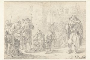 Uddeling af mad til pilgrimme og tiggere ved en klosterport af Andries Both