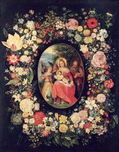 Den hellige familie indrammet af en blomsterkrans, af Andries Daniels or Danielsz