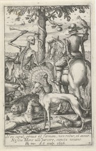 Skelet med pil og falkoner, midt mellem dyr Animal Skeletons (serietitel)