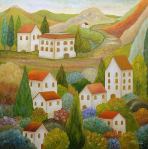 Farverig toskansk landsby af Angeles M. Pomata