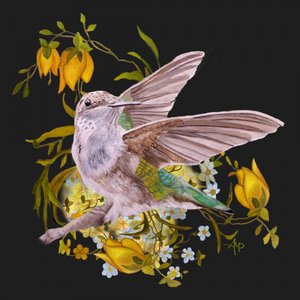 Elegant kolibri med blomster af Angeles M. Pomata