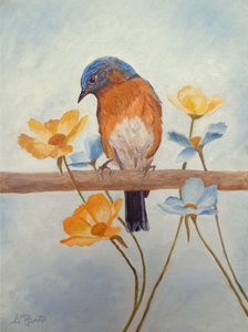 Forårsfugl og blomster
