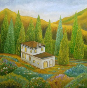 Hus på en bakke i Toscana af Angeles M. Pomata