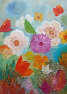 Farverige blomster i haven af Angeles M. Pomata
