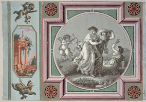 Revenge of Love, design til en tapetmedaljon, ca. 1785 (tapet) af Angelica after Kauffmann