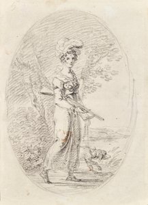 Jægerske med hund af Angelica Kauffmann