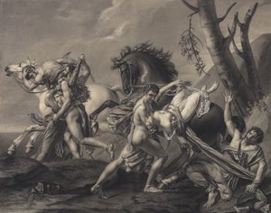 Theseus og Pirithoüs renser Jorden for Brigands, befrier to kvinder fra deres bortføreres hænder af Angelique Mongez