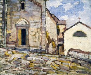 Facade af en kirke, af Angelo Balbi (1872-1939). Italien, 20. århundrede. af Angelo Balbi