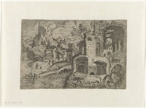 Landskab med flyvning til Egypten af Angelo Falconetto (attributed to)