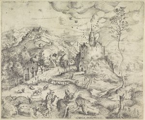 Landskab med Merkur, der stjæler Apollos flok af Angelo Falconetto