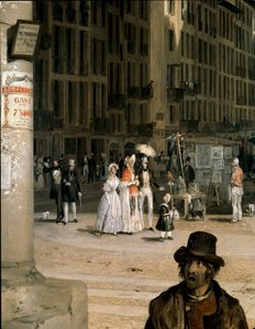 Marche de Figini a Milano (Piazza del Duomo med et hjørne af Coperto dei Figini) Detalje - Maleri af Angelo Inganni (1807-1880)