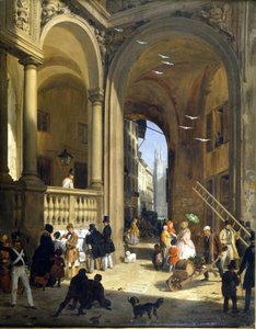 Milano, Piazza Mercanti, maleri af Angelo Inganni, omkring 1825.
