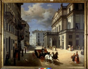 Repræsentation af Plaza de la Scala i Milano af Angelo Inganni. 19. århundrede. Brera kunstgalleri, Milano.