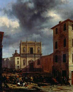 De ti dage af Brescia, af Angelo Inganni (1807-1880), olie på lærred, 38x45 cm