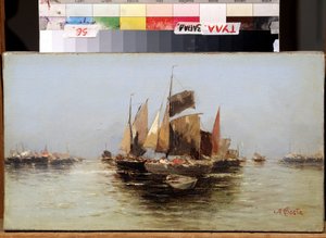 "Sejlbåde" Maleri af Angelo Maria Costa (1670-1721) Statens kunstmuseum fra det 17. århundrede, Tula, Rusland af Angelo Maria Costa