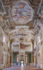 Loft i salen med Bologna-kvartererne, Vagthallen, Este Ducal Palace, Sassuolo, Italien af Angelo Michele Colonna