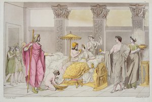 Ulysses og Penelopes bryllup, illustration fra Le Costume Ancien ou Moderne af Jules Ferrario, indgraveret af A. Biasoli, Milano 1821 (farvestik)