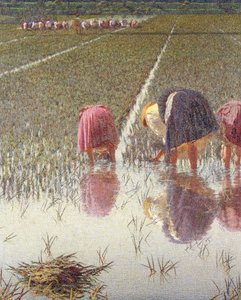 For firs øre, af Angelo Morbelli (1853-1919), Olie på lærred, 67,5x124,5 cm, Detalje af Angelo Morbelli