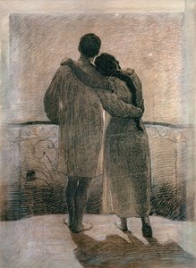 Ungt par, centralt panel fra Dream and Reality Triptykon, 1905 (blyant og kul på papir)