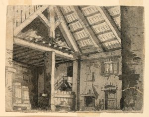 Scenedesign, interiør i et landligt logi af Angelo Toselli