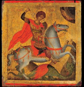 Akotandos, Angelos (aktiv ca. 1425-1460) Saint George and the Dragon Tempera på panel ca 1440-1460 Benaki Museum, Athen 40,8x37,5 af Angelos Akotantos