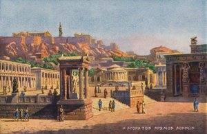 Athen i oldtiden (farve litho)