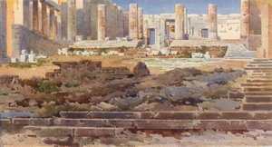 Propylaea på Akropolis, Athen (farve litho)