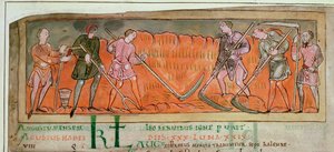 Cott Tib B V f.6v Harvesting, from a Calendar, c.1030 (vellum) (detalje af 41681) af Anglo Saxon