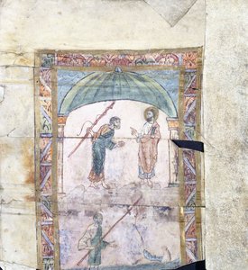 Kristus instruerede Peter i Kapernaum om hyldestpengene, ca. 1000 e.Kr af Anglo Saxon