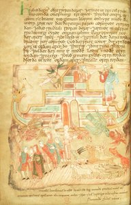 Cott Claud B IV f.15v Noah og familie forlader arken, fra Aelfric Pentateuch, fra St. Augustine
