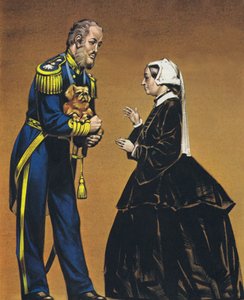 Admiral Lord Hay med den første pekingeserhund, der blev bragt til England (farvelitografi) af Angus McBride