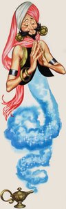 Genie kommer ud af sin lampe, illustration fra 