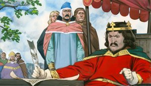 Kong John underskriver modvilligt Magna Carta af Angus McBride
