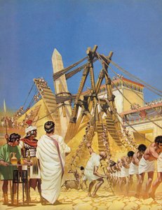 Rejsning af Cleopatras-nålen i Egypten (farvelitografi) af Angus McBride