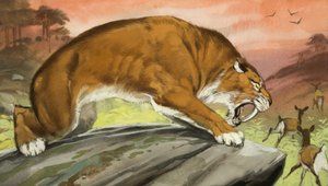 Sabeltandede tigre på jagt af Angus McBride