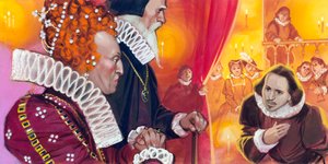 Shakespeare bliver præsenteret for dronning Elizabeth I af Angus McBride