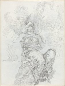 Siddende engel i et landskab [recto] af Anicet Charles Gabriel Lemonnier