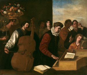 Koncert - peinture de 1640 Falcone, Aniello (1600 / 7-1665) 109x127 cm - Museo del Prado, Madrid - Koncerten (olie på lærred), Falcone, Aniello (1607-56) / Prado, Madrid, Spanien