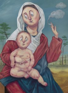 Madonna på cigaretpause, 2018 (akrylmaling på illustrationsplade) af Anita Kunz
