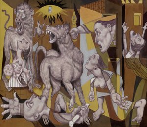 Guereza Guernica, 2018 (akrylmaling på illustrationsplade)