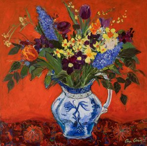 Forårsblomster på rødt, 2017 (akryl)