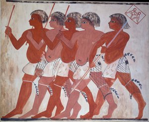 Kopi af maleri fra Thenunys private grav 74, Theben I, 1, 144-146, 20. århundrede