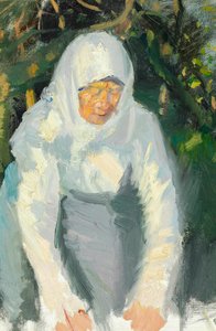 Kvinde fra Skagen med hvidt tørklæde. af Anna Ancher