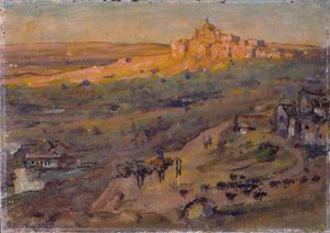 Toledo Spanien, Afternoon Sun (olie på lærred monteret på lagdelt bord)