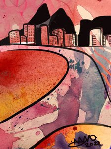 Livlig, abstrakt by af Anna Viklund