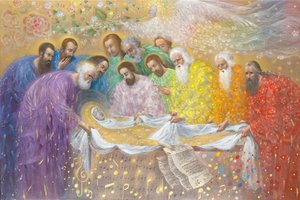 The Burial of Virgin Sophia, 2014 (olie og bladguld på belgisk linned) af Annael Anelia Pavlova