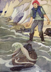 Fiskeren og hans kone, eventyr af brødrene Grimm (farve litho)