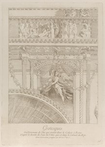 Grotesker: detalje af stukrelieffer, der dekorerer Colosseum i Rom, med en fløj..., ca. 1729. af Anne Claude Philippe de Caylus