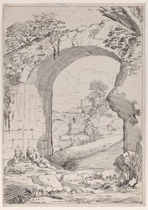Landskab med bro, 1700-tallet. af Anne Claude Philippe de Caylus