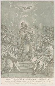 Pinsen, med Jomfruen stående i centrum, Helligånden ovenover og apostlene..., ca. 1729. af Anne Claude Philippe de Caylus